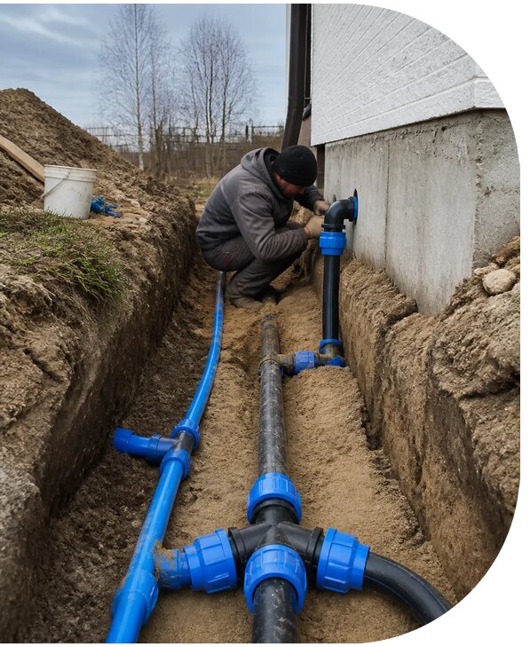 Монтаж наружного водопровода на участке под ключ в Искитиме